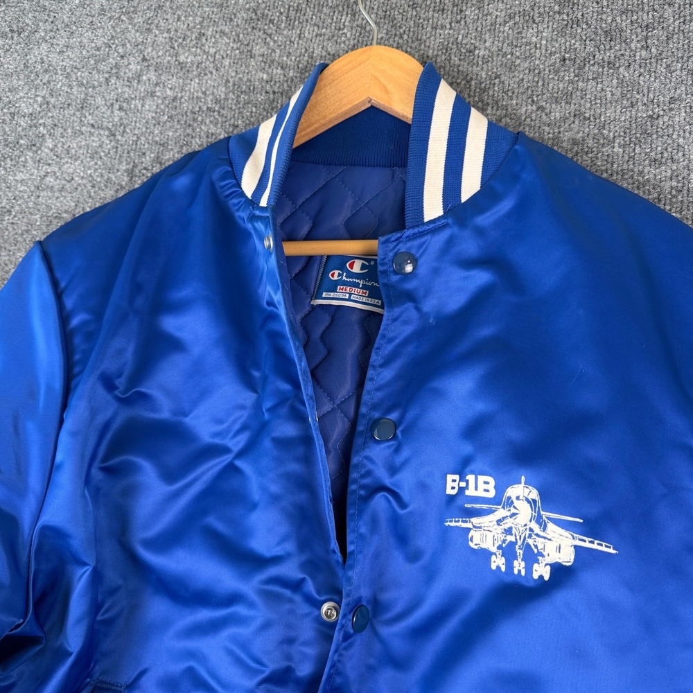 Vintage 80s Champion Jacket Mens M Satin B-1 Lancer Bomber Military Made in USA
